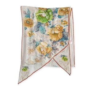 Vintage 100% Silk Floral Scarf with Green and Yellow Accents